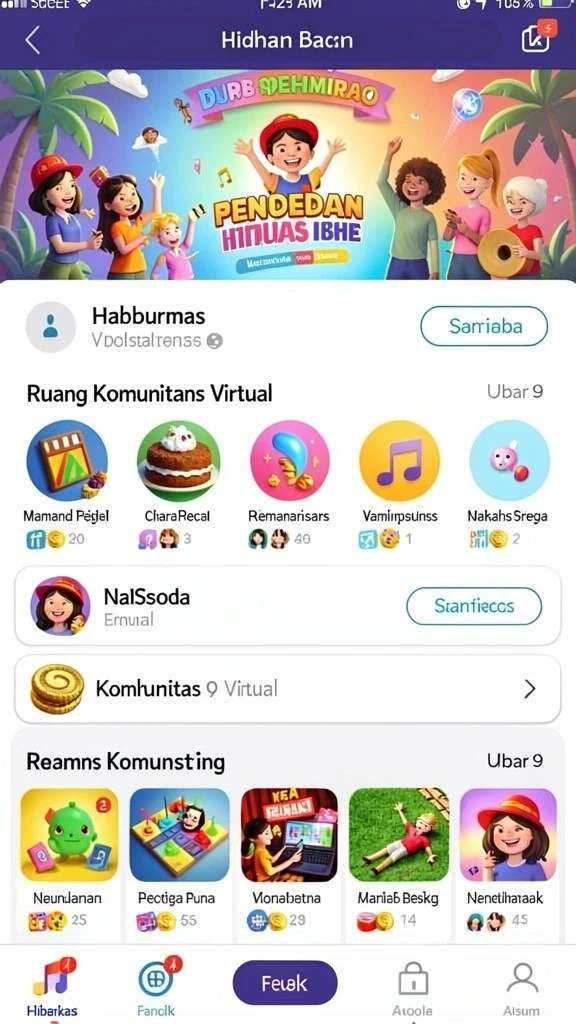 Tampilan menu utama dengan pilihan berbagai permainan.